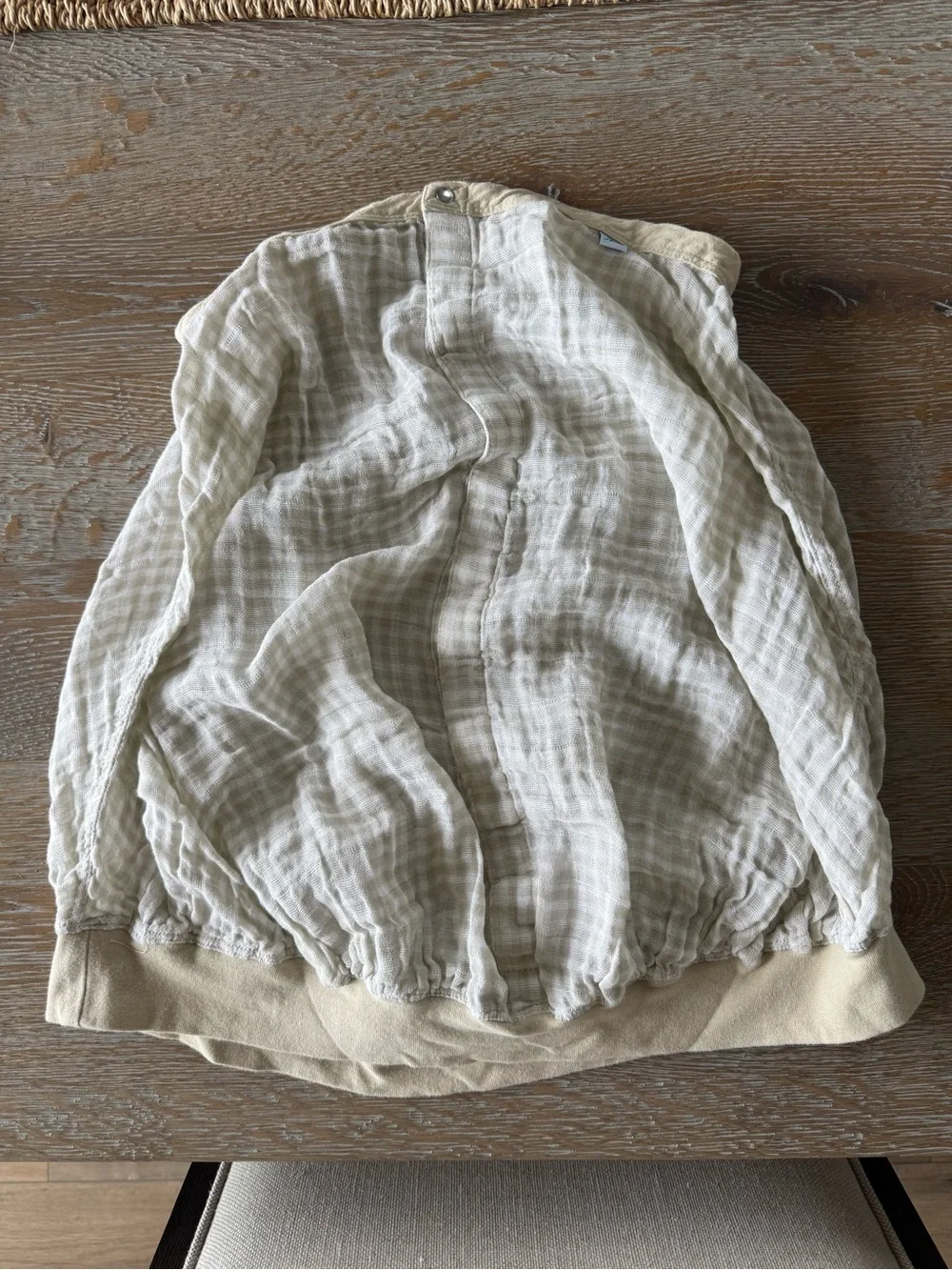 Tan Gingham Baby Car Seat Canopy - Soft Muslin Cover